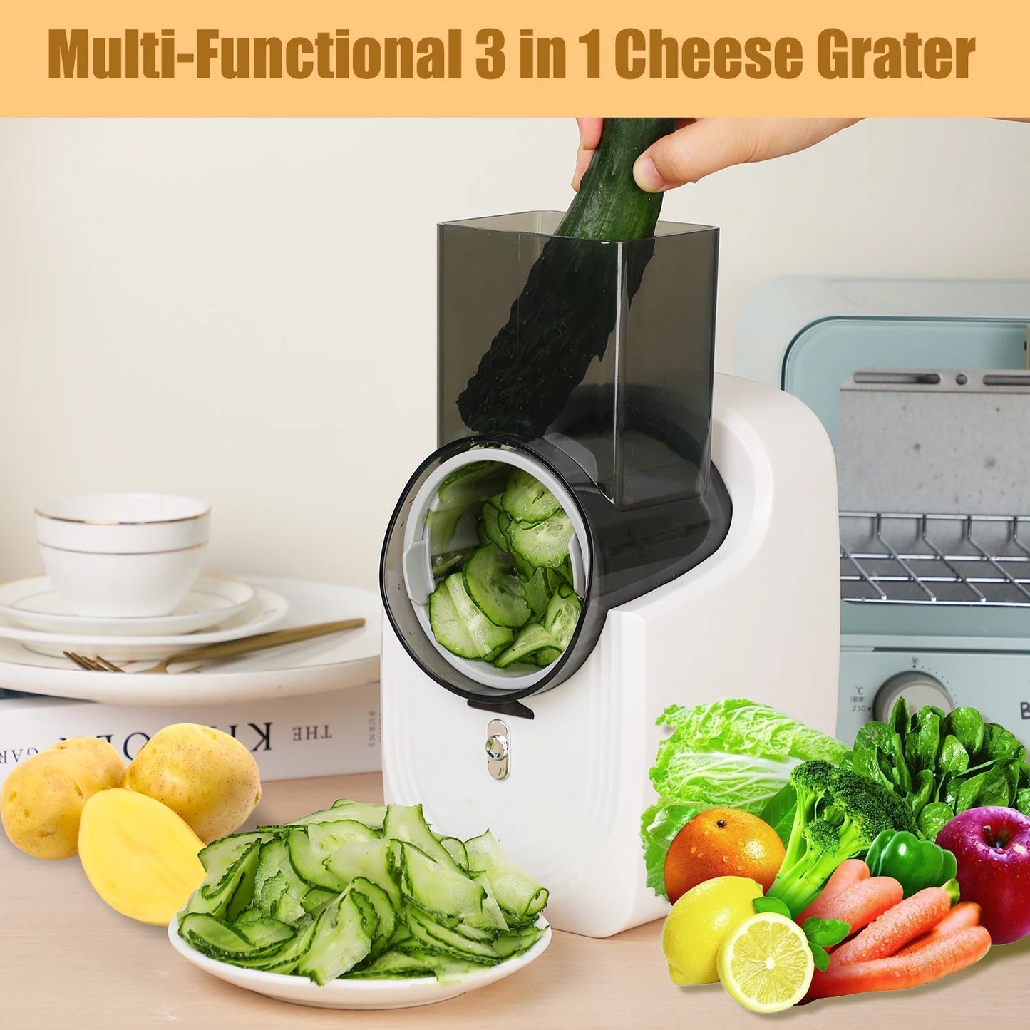 NextGen Electric Cheese Grater Slicker, Electric Salad Maker, Fruit Cutter, Food Processor Spiralizer