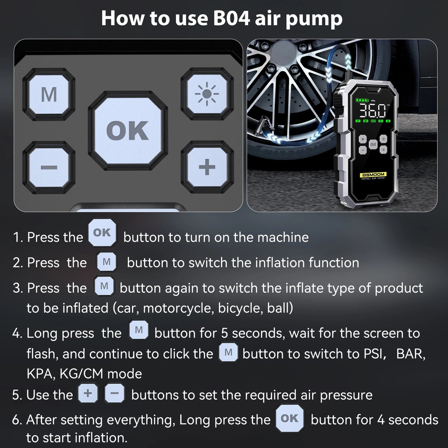 Portable Car Jump Starter With Air Compressor