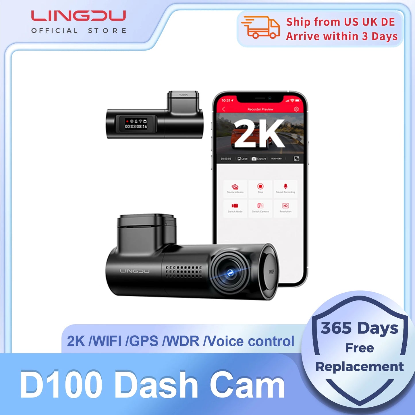 NextGen™ D100 2.5K Dash Cam – Smart GPS, WiFi & Voice Control for Ultimate Road Safety!