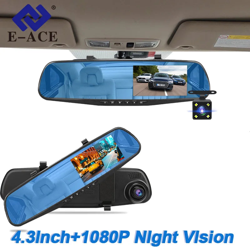 NextGen™ 4.3" Rearview Mirror Dash Cam – Full HD Dual Camera & Parking Monitor