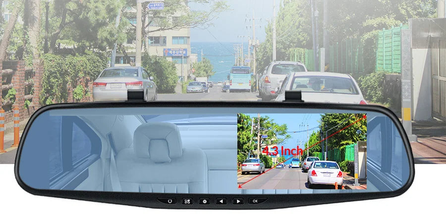 NextGen™ 4.3" Rearview Mirror Dash Cam – Full HD Dual Camera & Parking Monitor