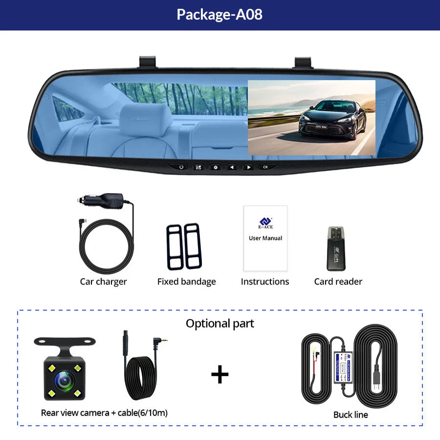 NextGen™ 4.3" Rearview Mirror Dash Cam – Full HD Dual Camera & Parking Monitor