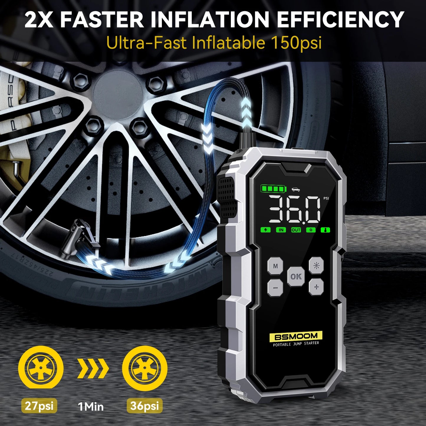 Portable Car Jump Starter With Air Compressor