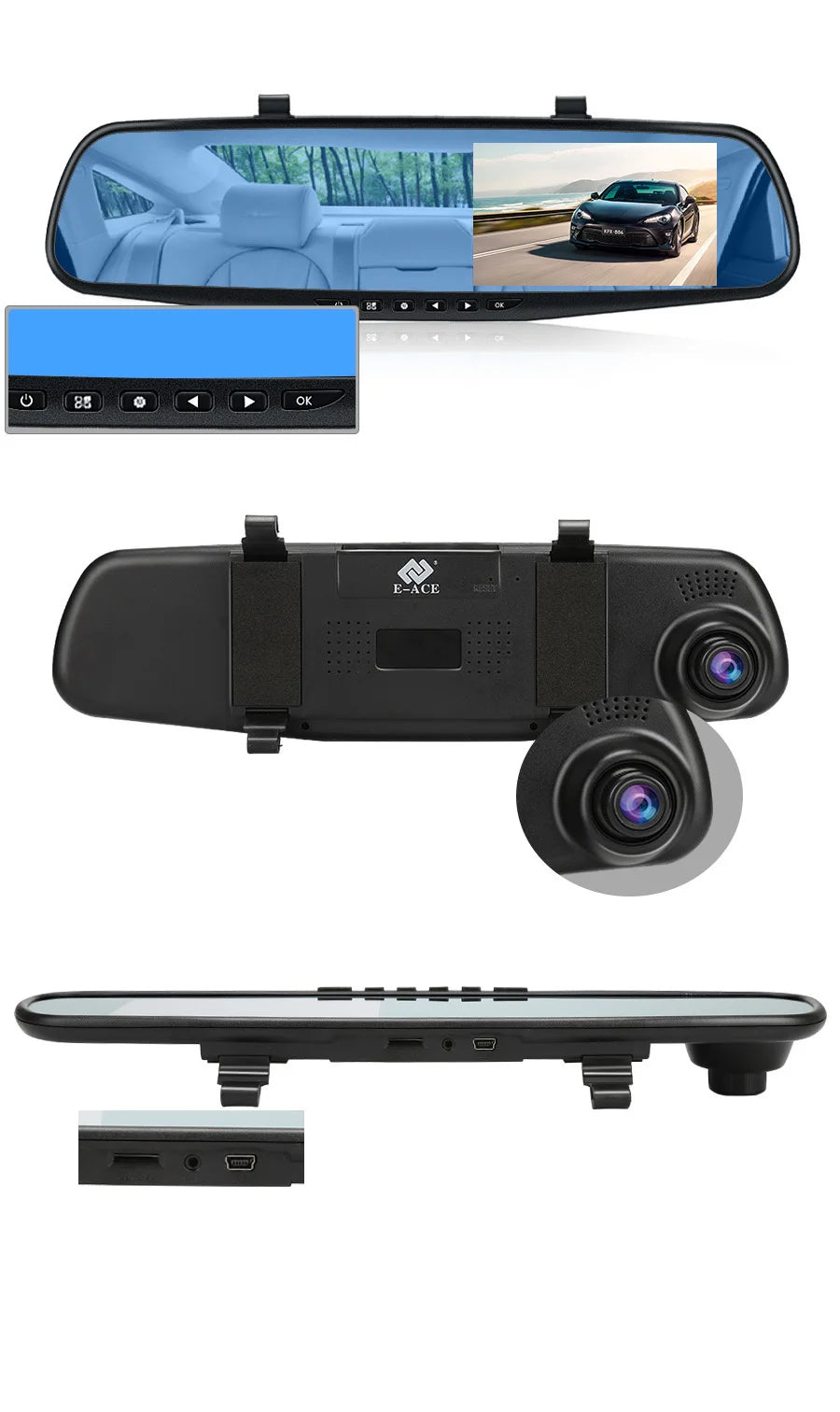 NextGen™ 4.3" Rearview Mirror Dash Cam – Full HD Dual Camera & Parking Monitor