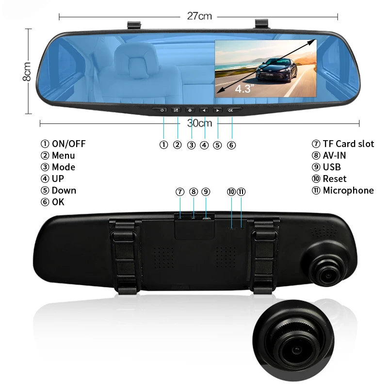 NextGen™ 4.3" Rearview Mirror Dash Cam – Full HD Dual Camera & Parking Monitor