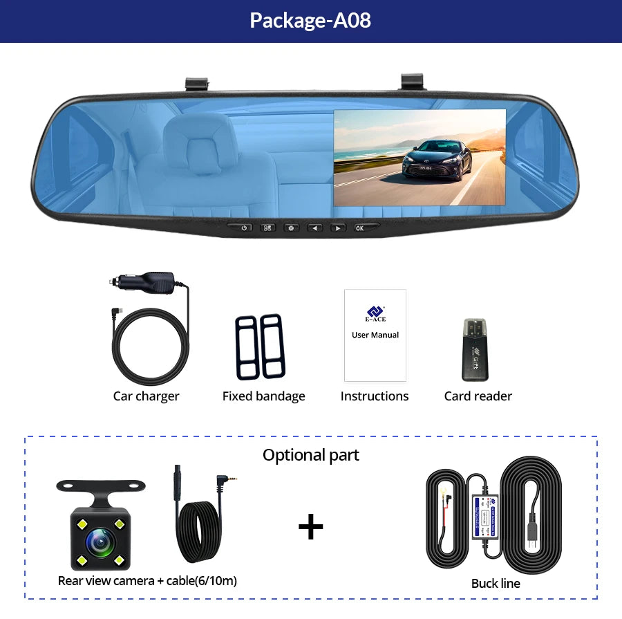 NextGen™ 4.3" Rearview Mirror Dash Cam – Full HD Dual Camera & Parking Monitor