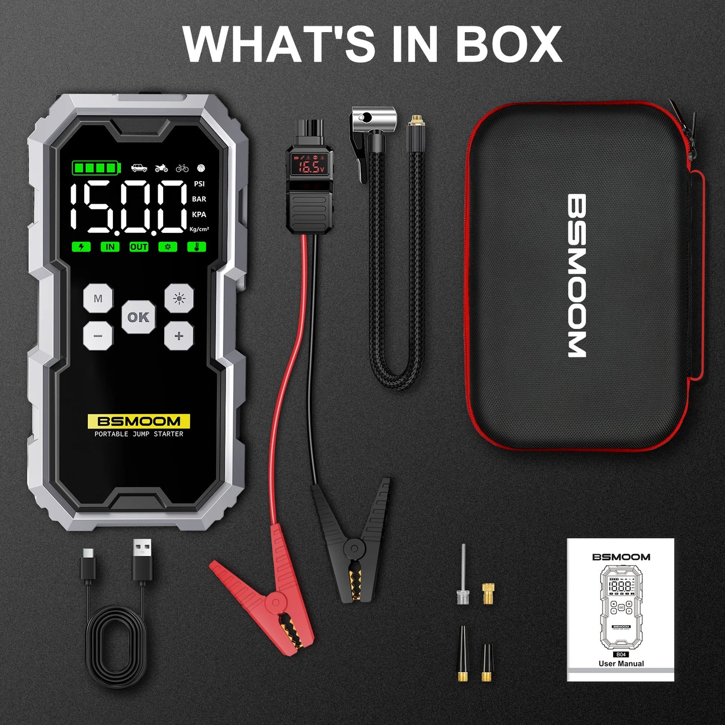 Portable Car Jump Starter With Air Compressor