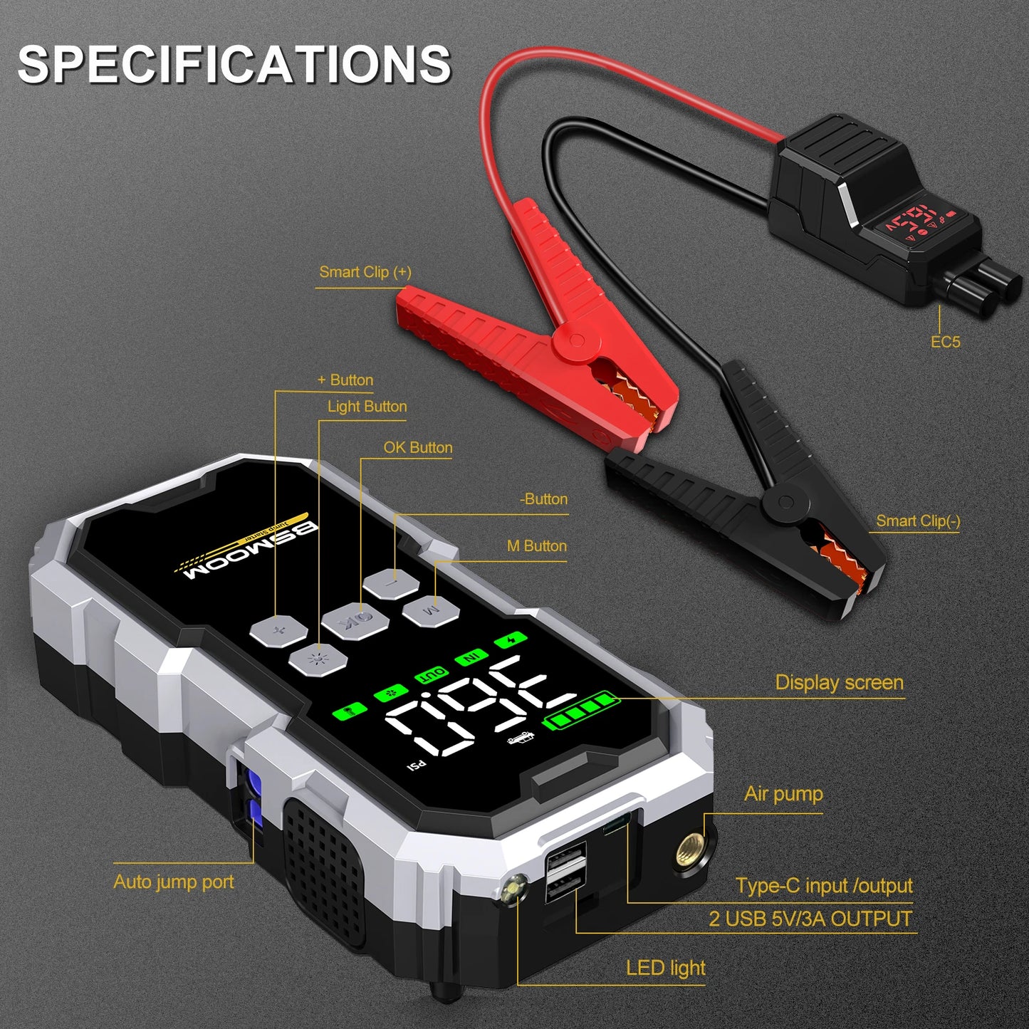 Portable Car Jump Starter With Air Compressor