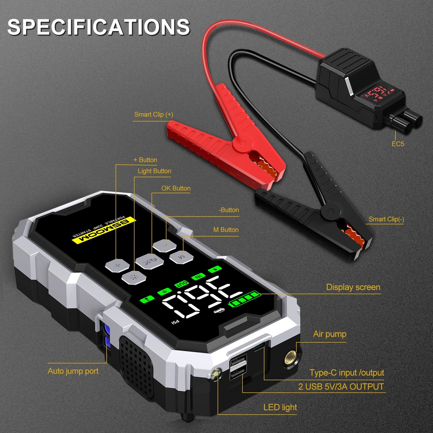 Portable Car Jump Starter With Air Compressor