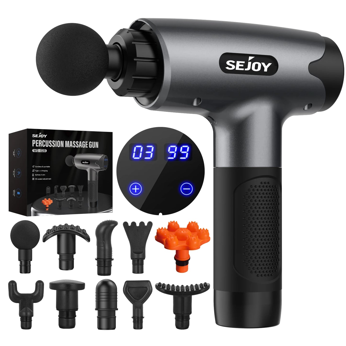 NextGen Massage Gun – 30 Speeds, LED Touch Screen & 10 Massage Heads for Ultimate Muscle Relief!